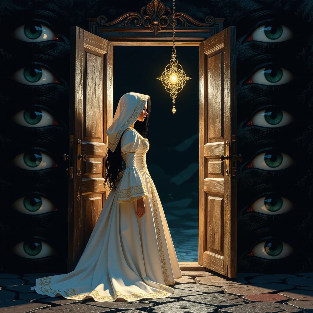 Woman in Doorway Between Worlds: Fantasy Art