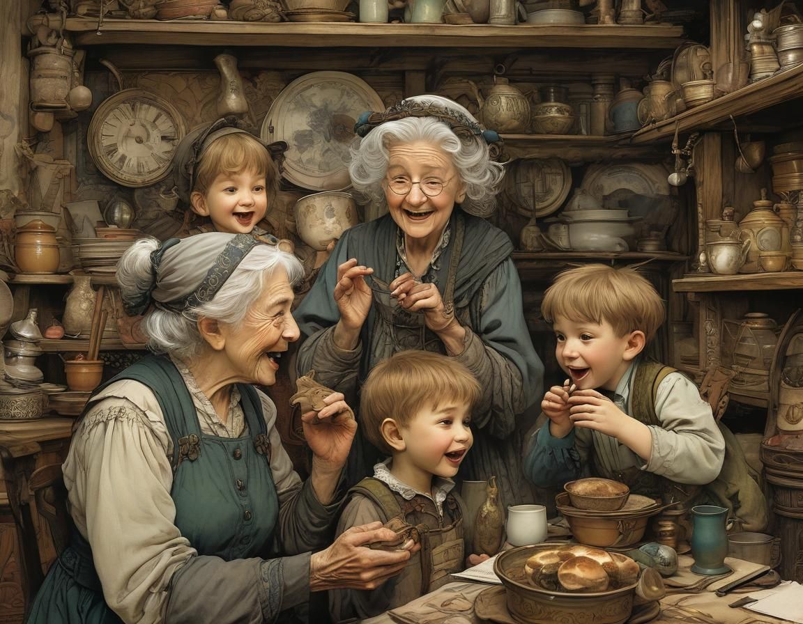 Grandchildren's Birthday Song: Intricate Fantasy Illustratio...