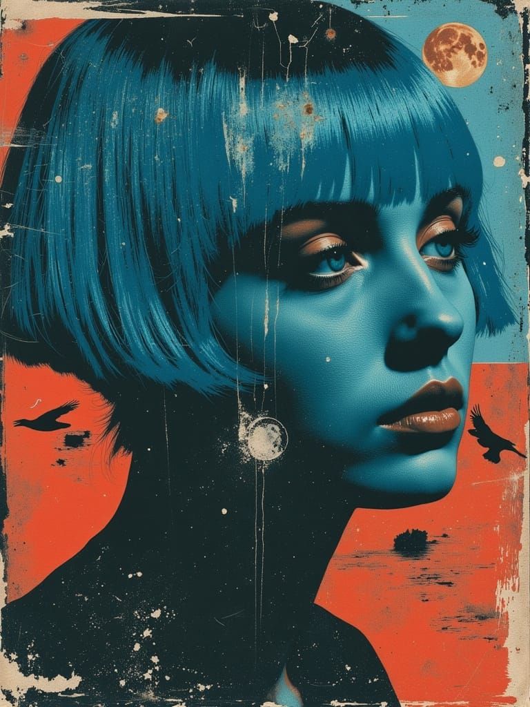 Surrealist Close-Up Portrait of a Cool Young Woman in Darkwa...