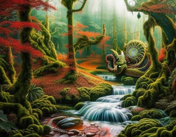 Dragon-Woman in Enchanted Forest, Fashion Magazine Art