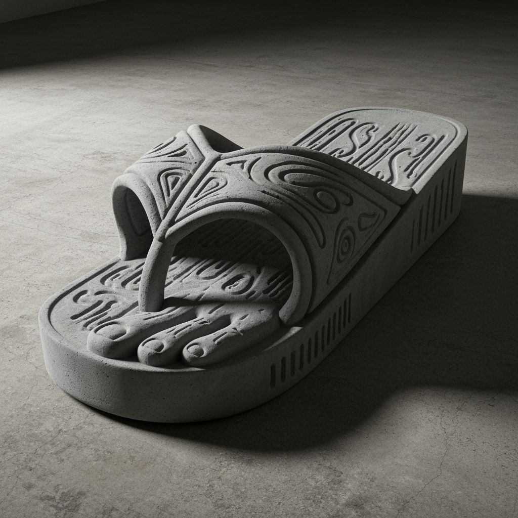 Surreal Concrete Flip-Flop Sculpture in Biomechanical Style