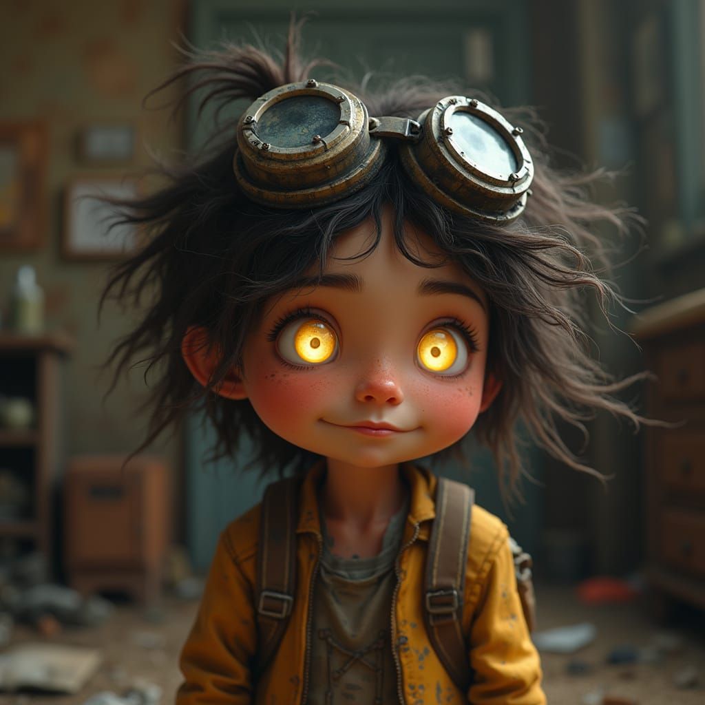 Whimsical Post-Apocalyptic Girl in Goggles, Pixely Animated ...