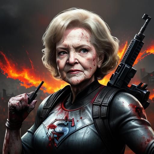 Betty White as Undead-Fighting Superhero in Charcoal