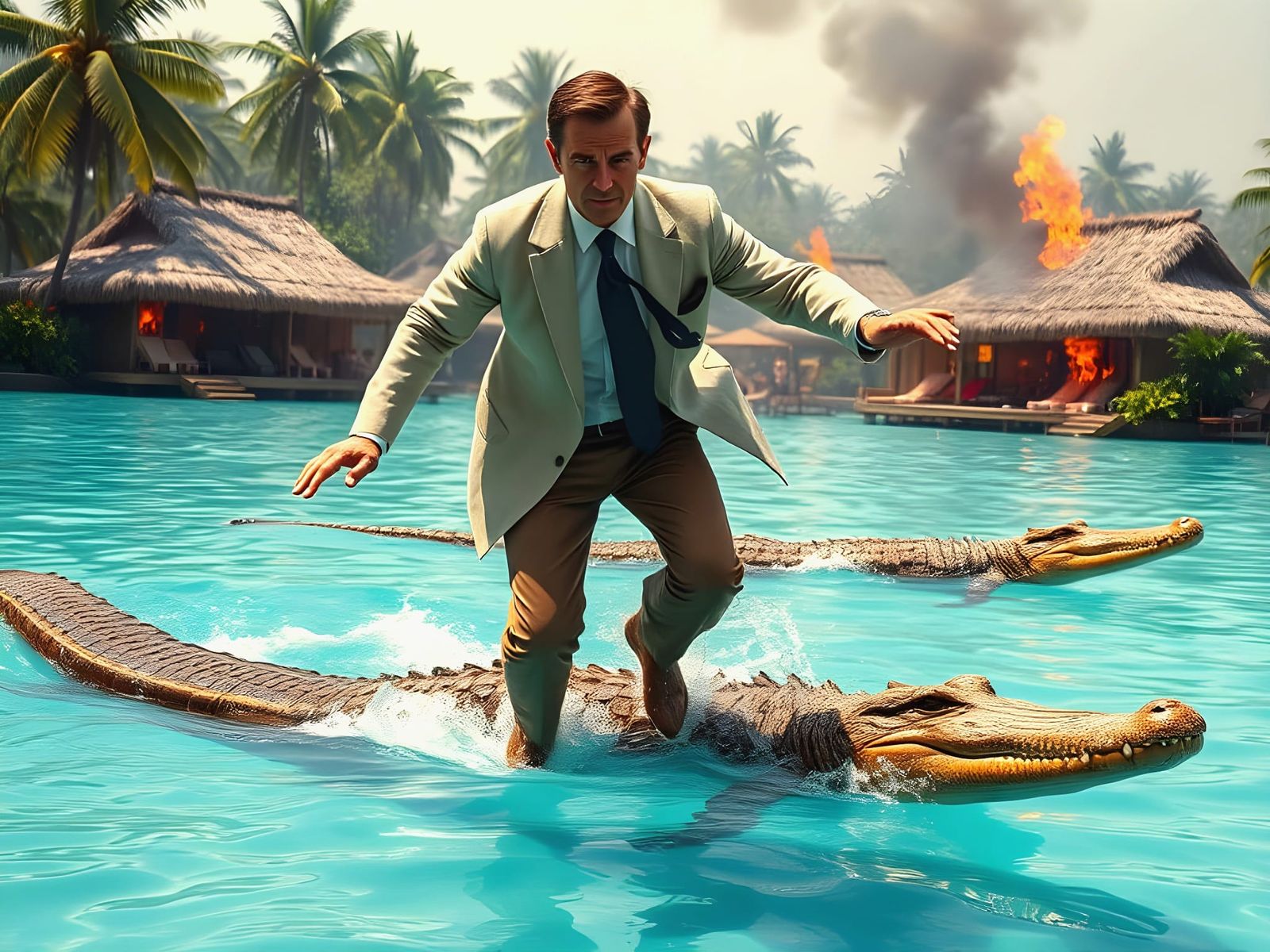 Suave James Bond Leaps Across Crocodiles in Classic 1970s St...