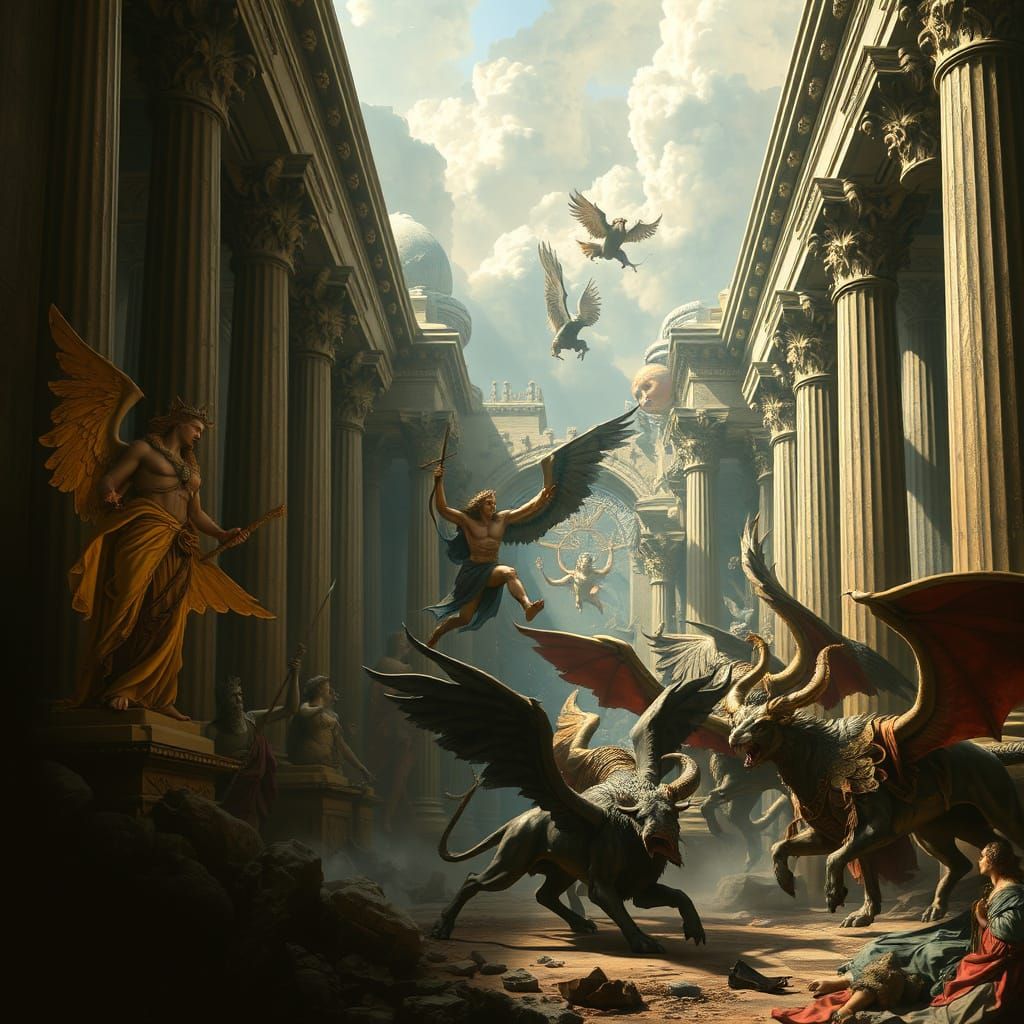 Mythical Gods and Heroic Beasts in Dramatic Lighting