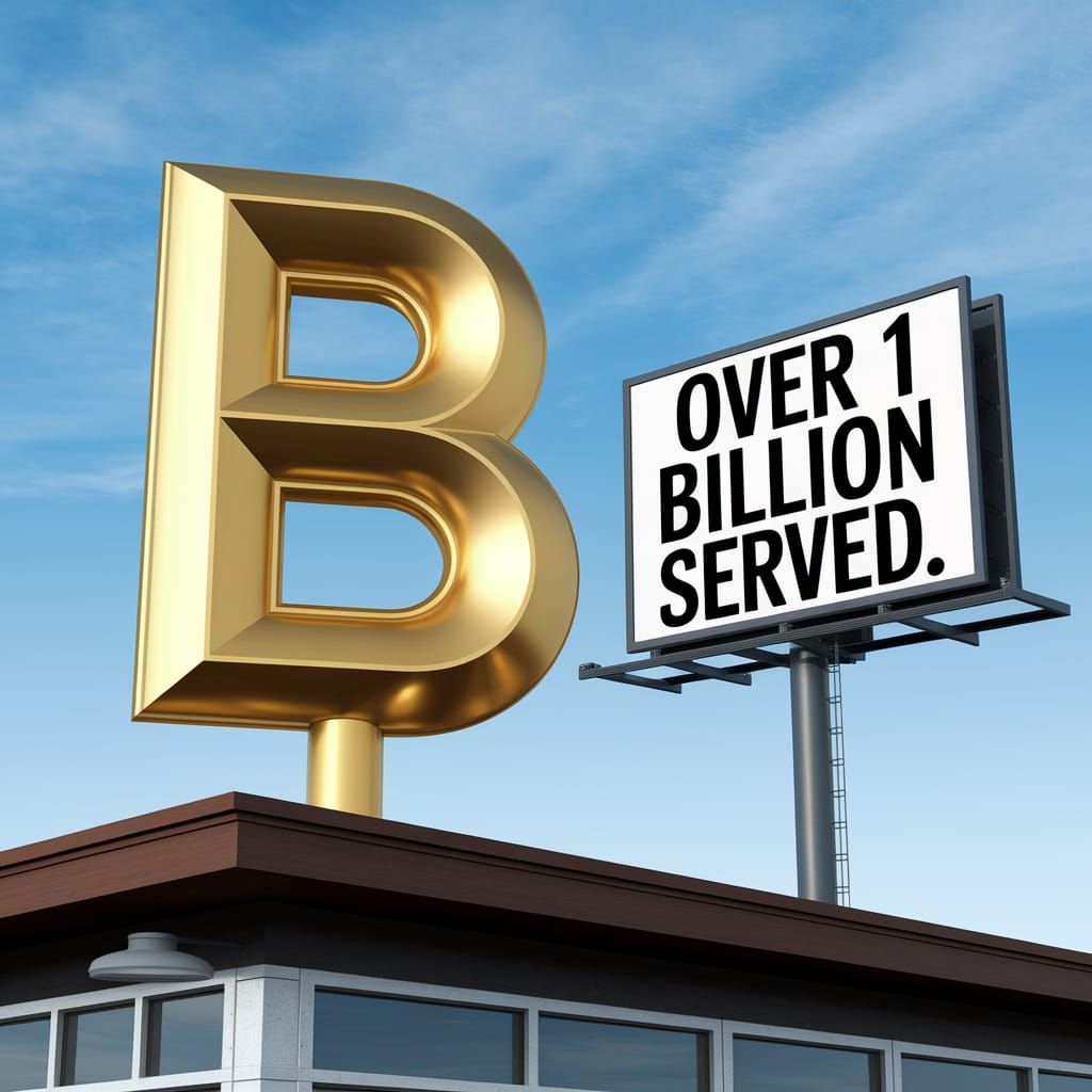 Golden Letter B Rotated on Restaurant Roof Billboard