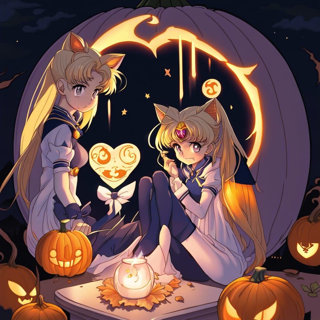 Sailor Moon and Luna Pumpkin Carvings