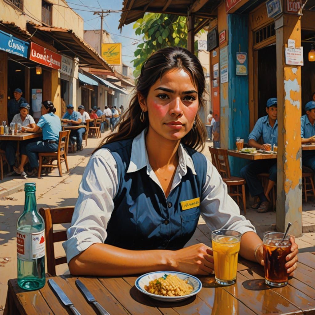 Vibrant Colombian Street Scene Oil Painting