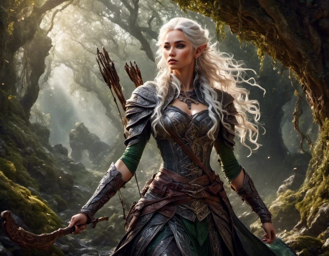 Elf Ranger Hunting: Digital Matte Painting Portrait