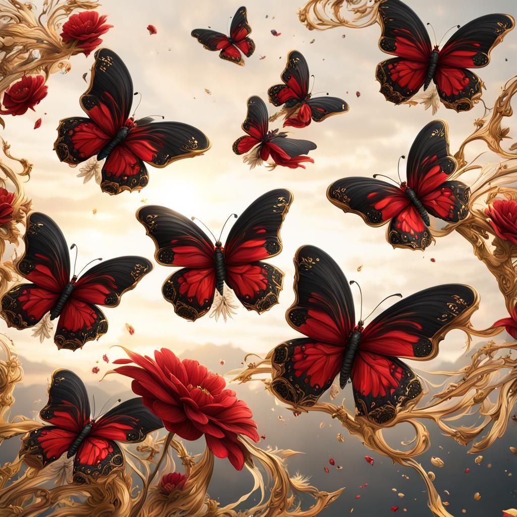 Intricate Butterfly with Dissolving Wing in Flight