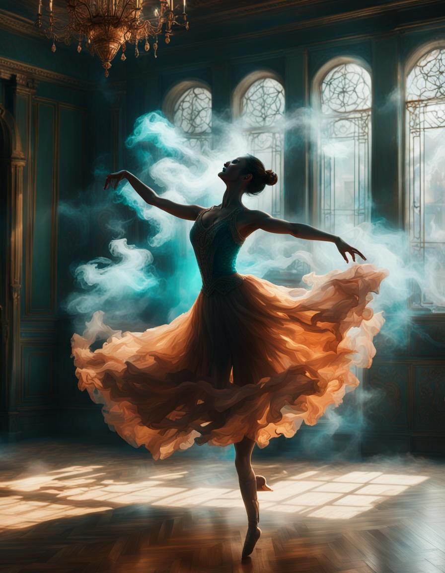 Ballerina Dancing in Smoke, Hyperdetailed Concept Art