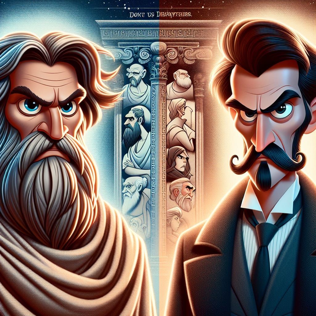 Philosophical Showdown: Animated Movie Poster