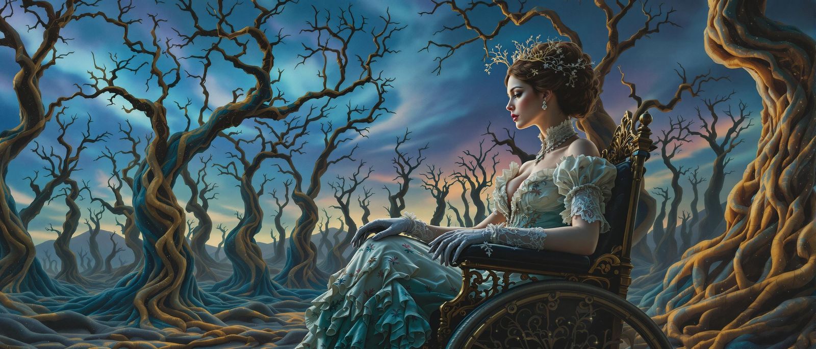 Ethereal Victorian Dreamscape with Surreal Trees