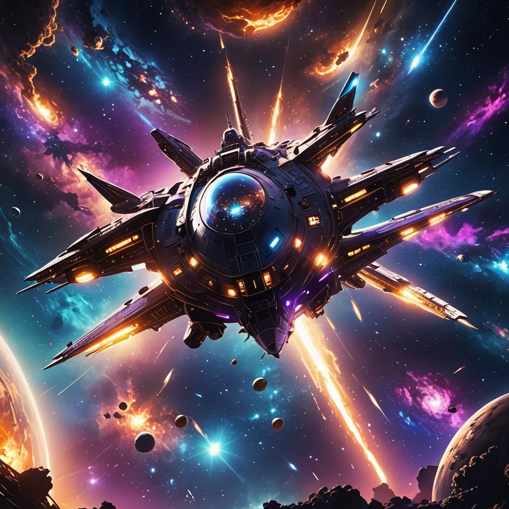 Cinematic Anime Spaceship in a Vibrant Galaxy