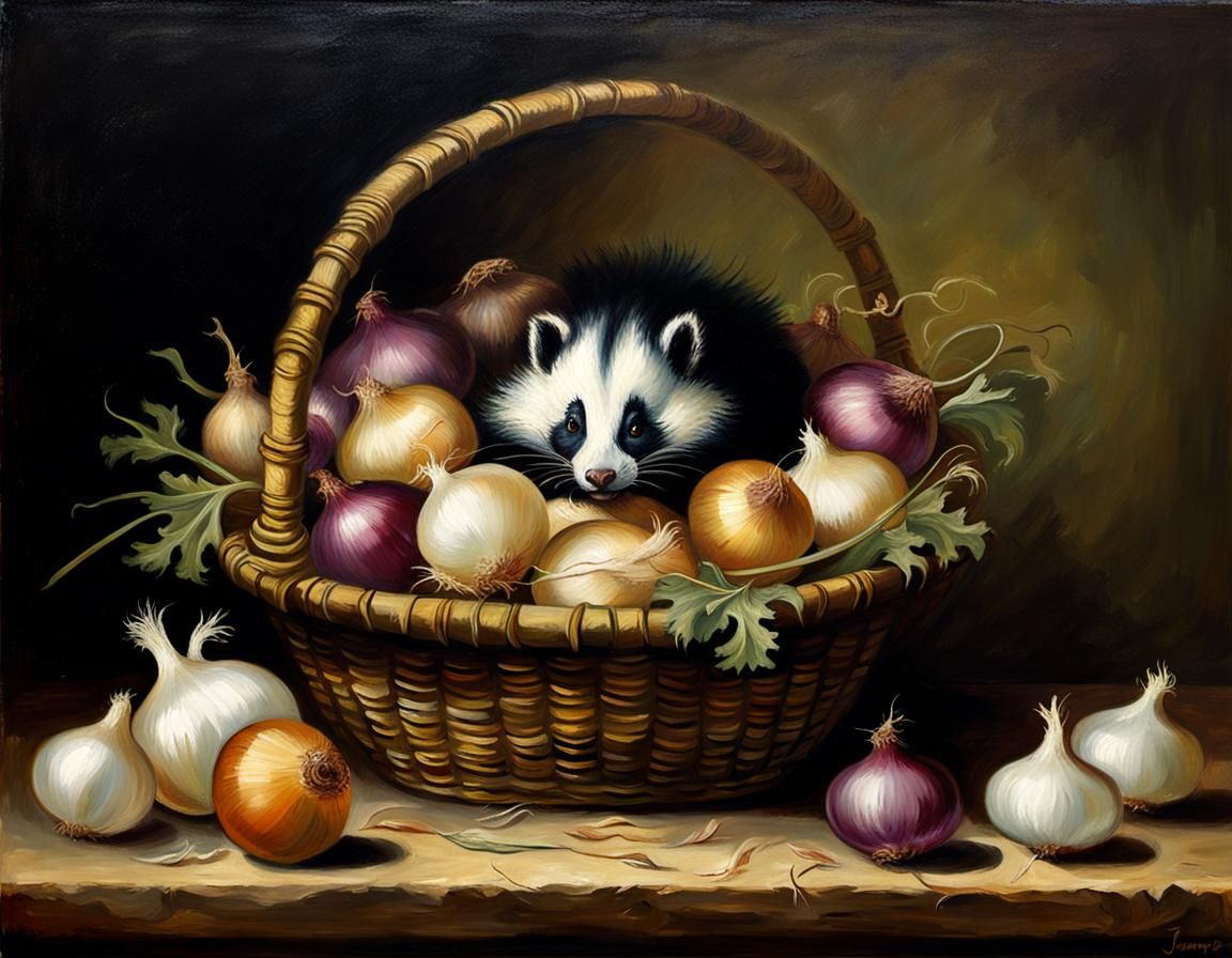 Rembrandt Style: Skunk and Onions Still Life