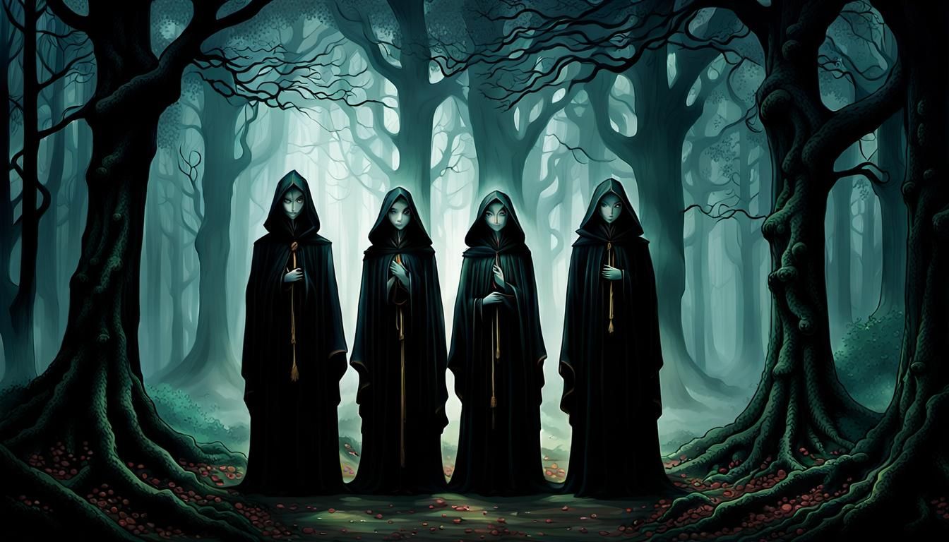 Mystical Druids in Forest: Gothic Dark Fantasy