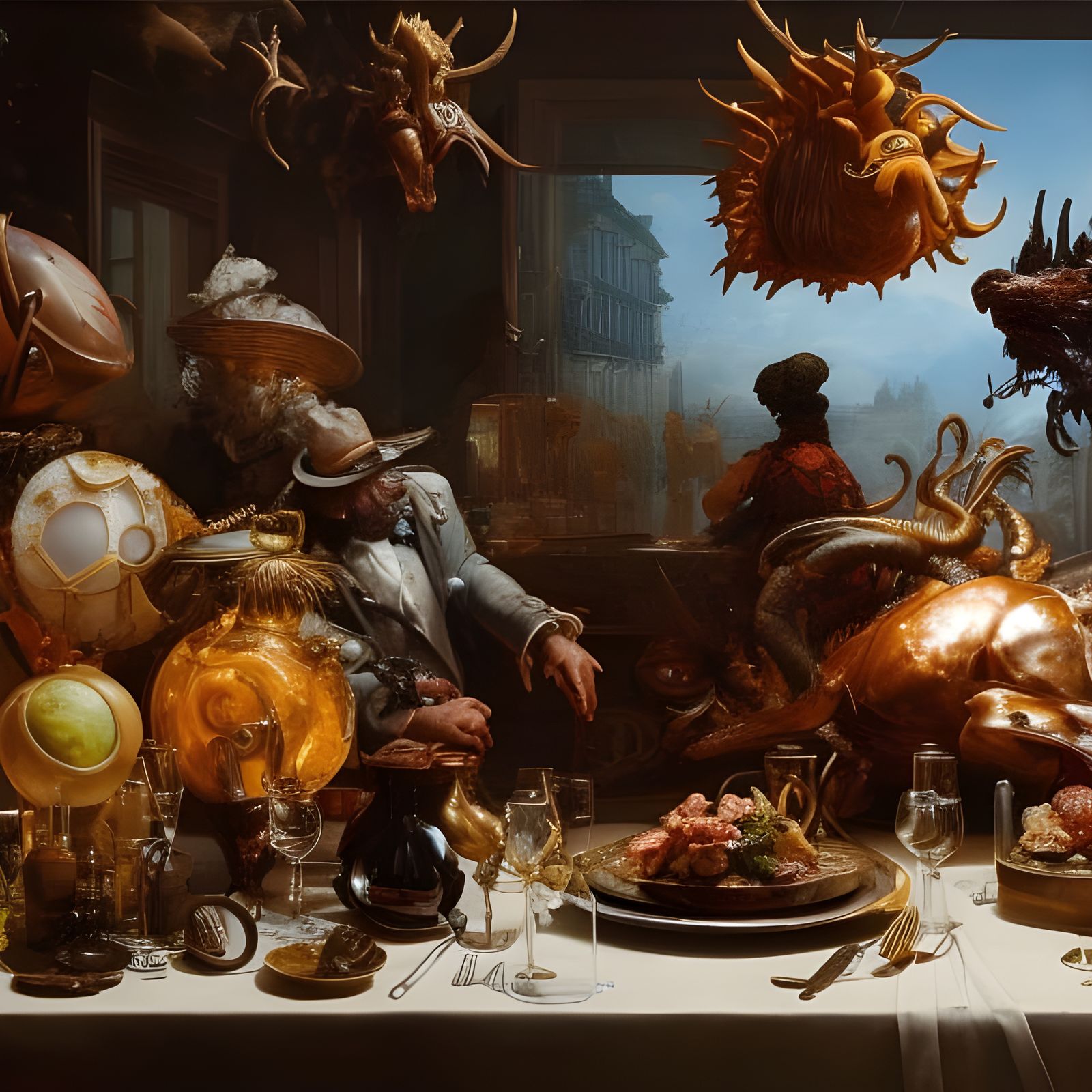 Eldritch Waiter: Hyperrealist Painting in 8K