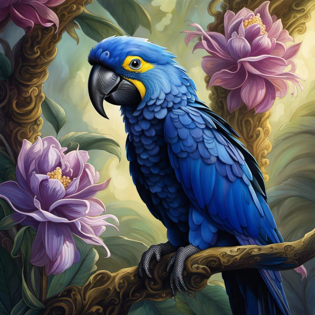 Hyacinth Macaw Portrait in Detailed Digital Art