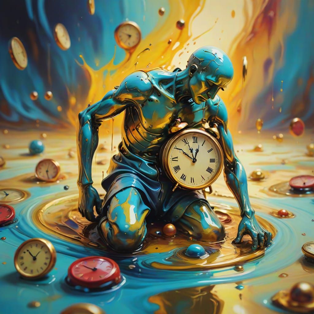 Surreal Melting Figure in Oil on Canvas