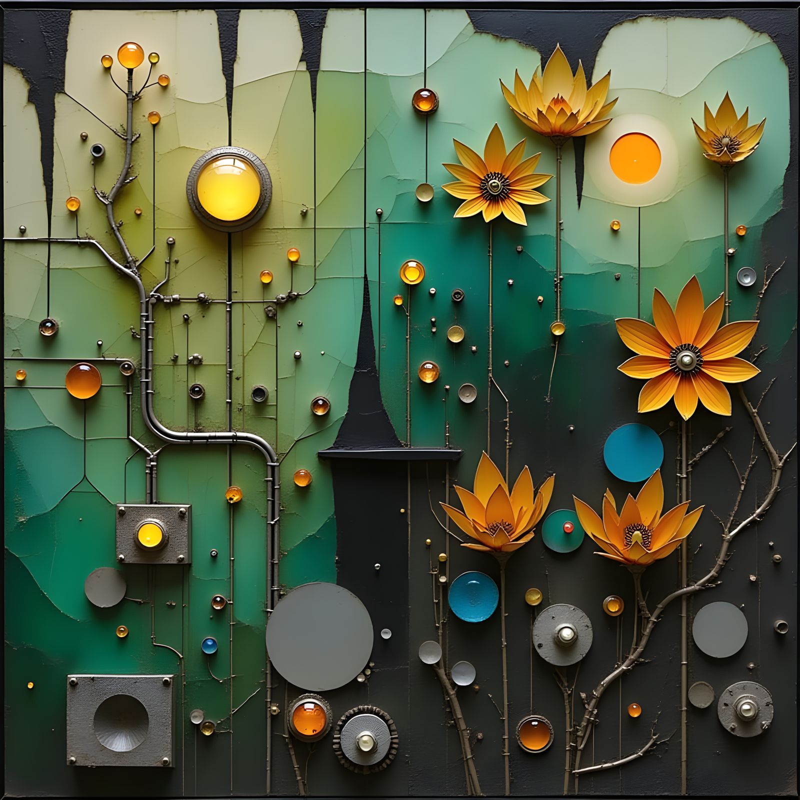 Bioelectric Flowers in Biomechanical Surrealism Style