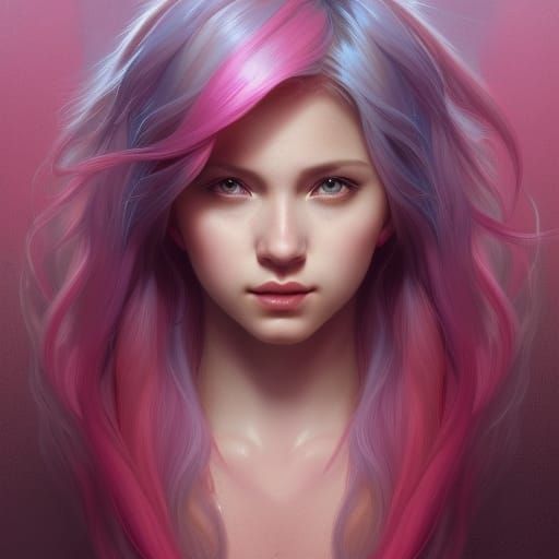 Pink-Haired Light Goddess Portrait in Art Nouveau Style