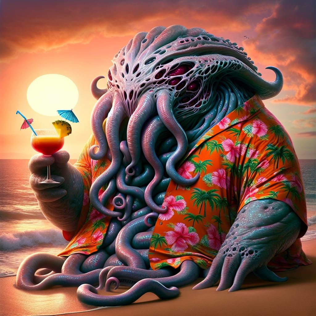 Cosmic Entity on Vacation: Hyperrealistic Digital Art