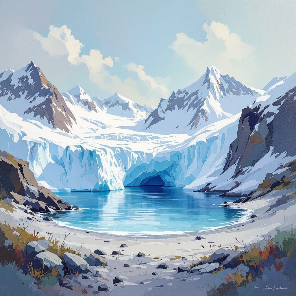Antarctic Landscape in the Style of Bob Ross