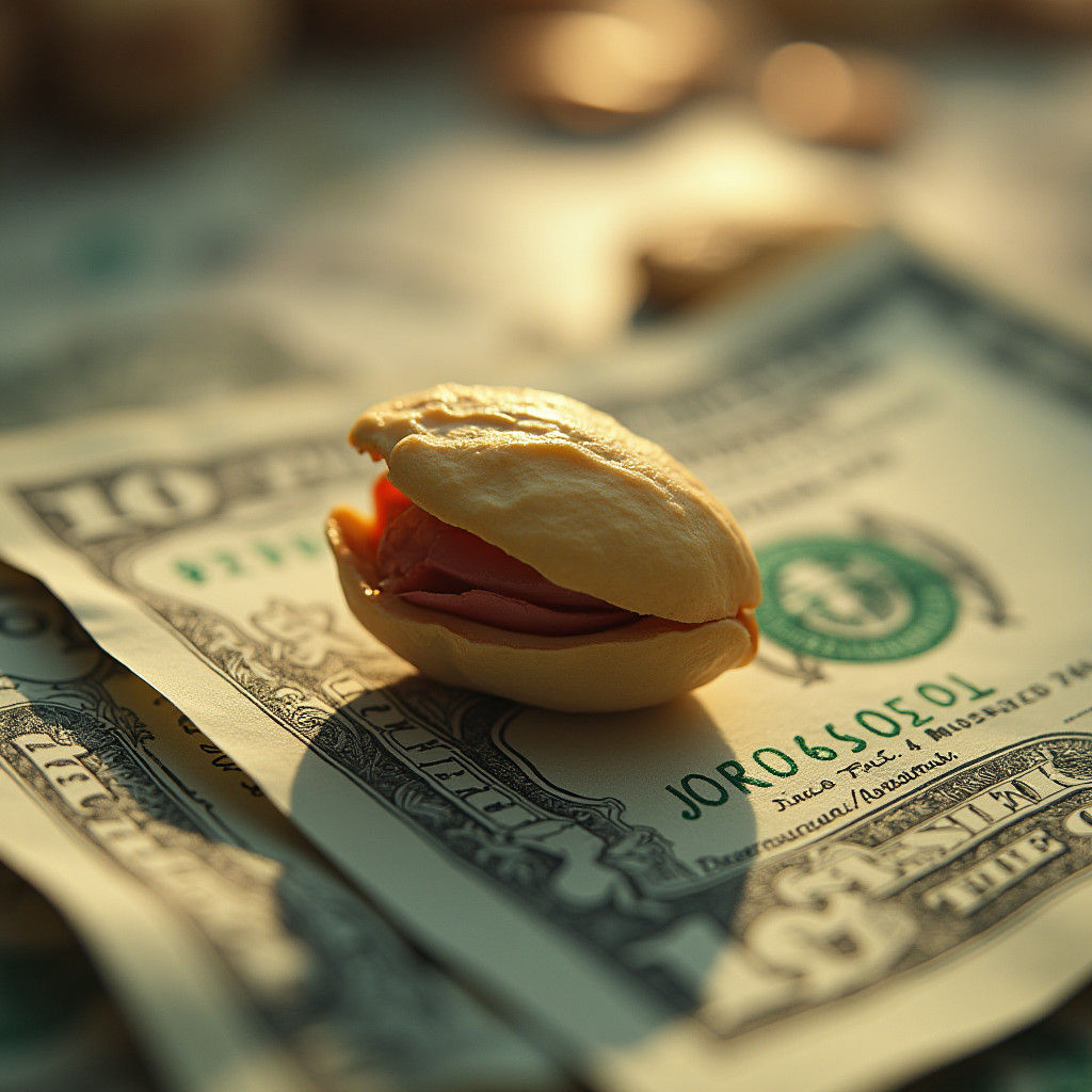 Pistachio Nut on Dollar Bill: Hyper-Realistic Digital Art