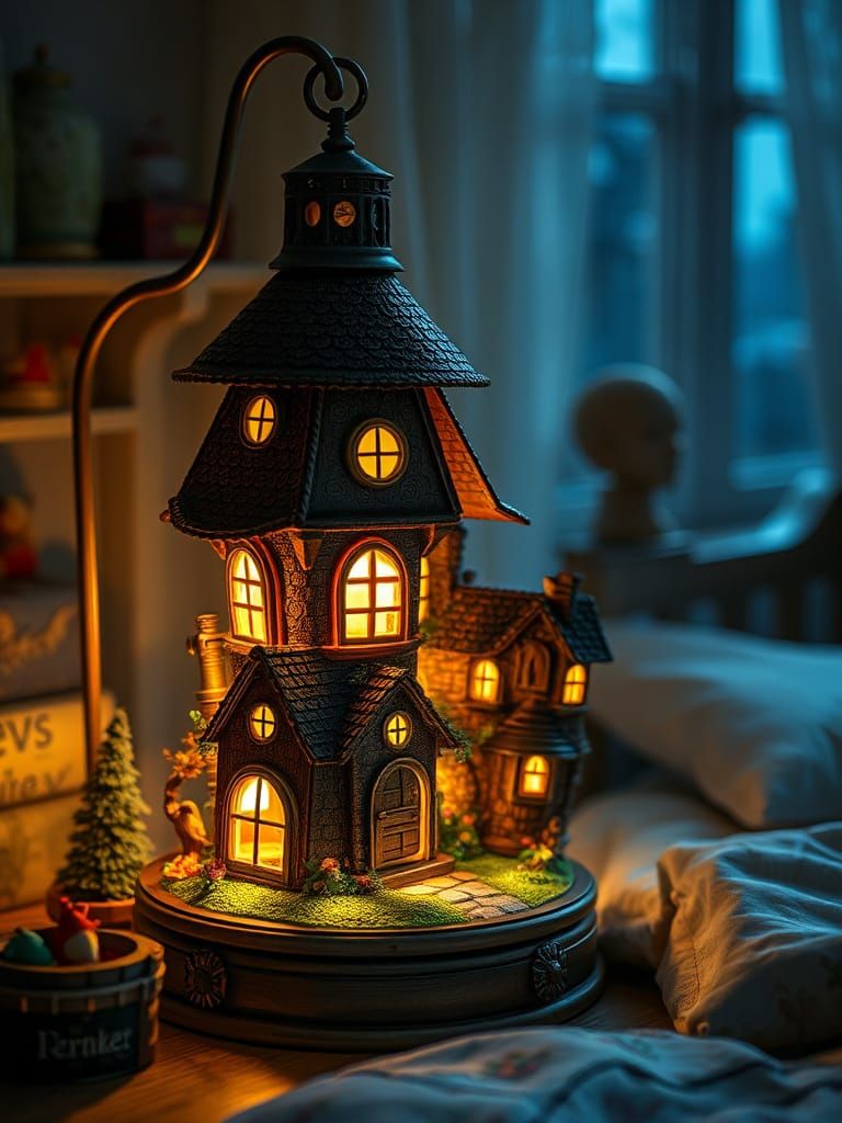 Steampunk Fairy Village Lamp in Child's Bedroom
