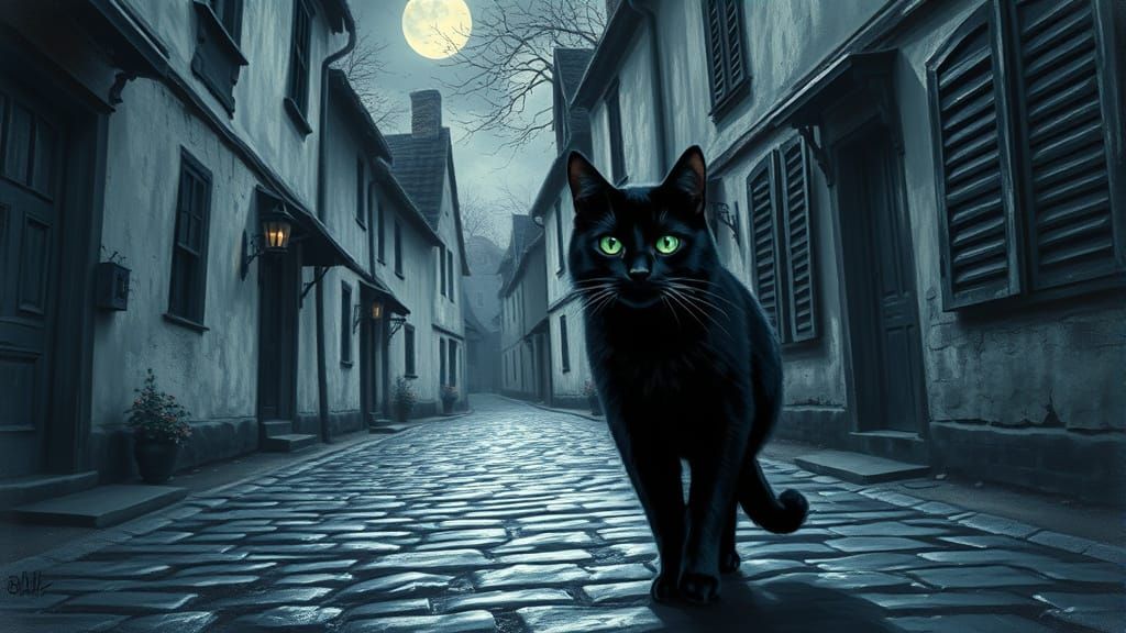 Elegant Victorian Cat Under Moonlit Shadows
