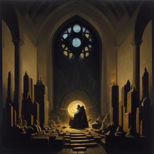 Elderly Alchemist in a Gothic Study