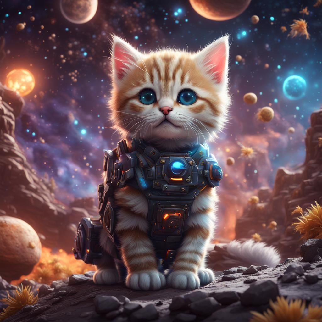 Cute Kitten Lost in Space: Fantasy Concept Art