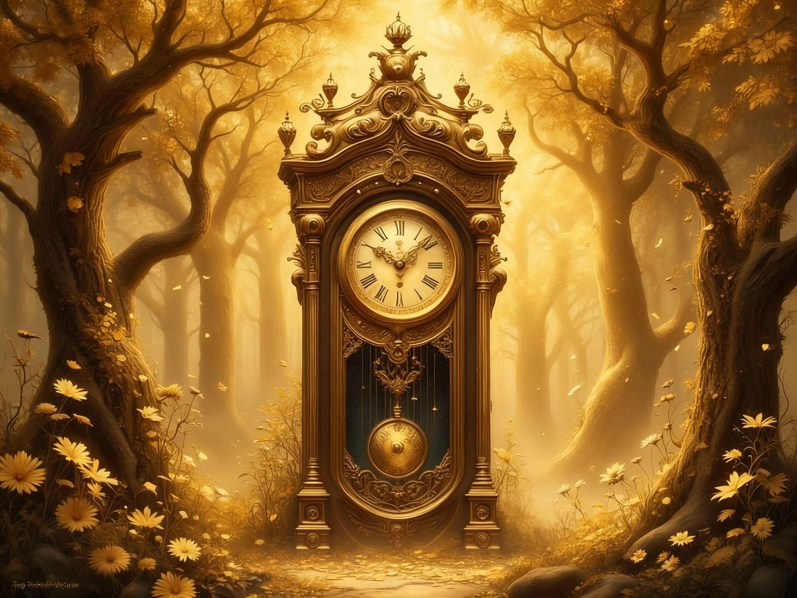 Father Time and New Year Rabbits at Midnight