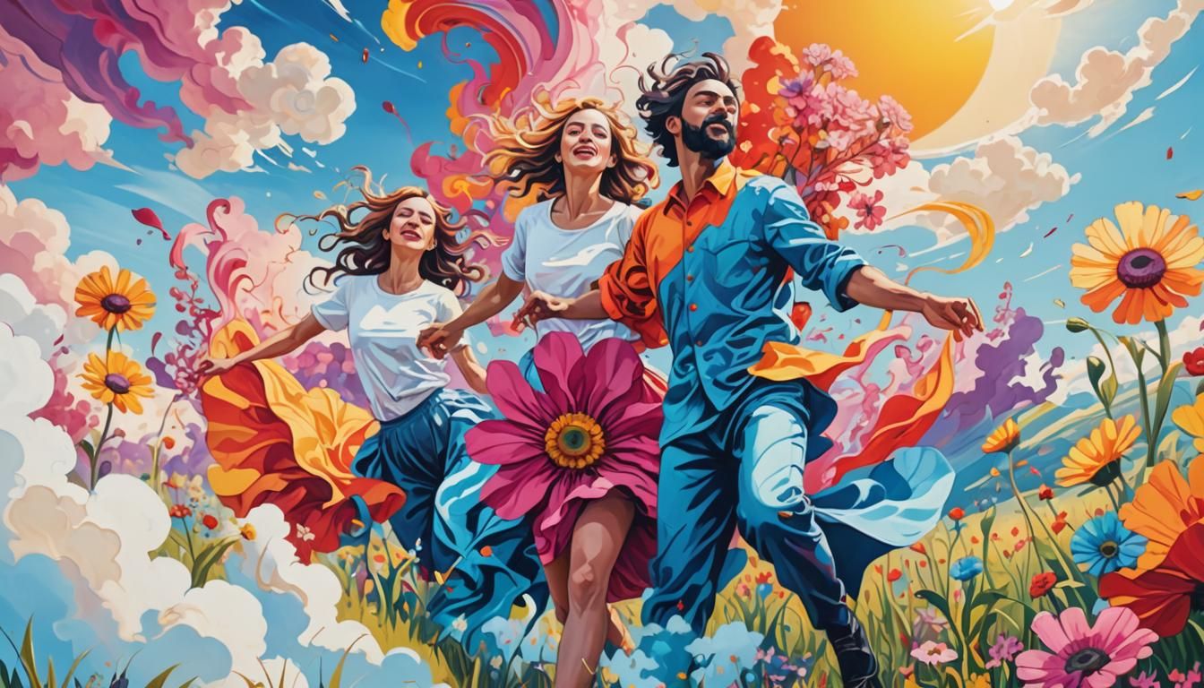 Surreal Dancers in a Vibrant Meadow