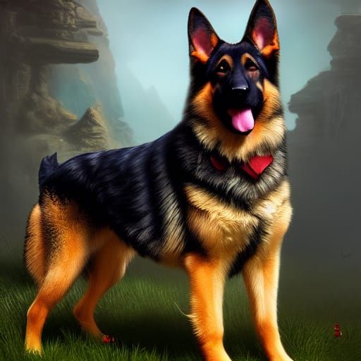 Floral German Shepherd Detailed Matte Painting