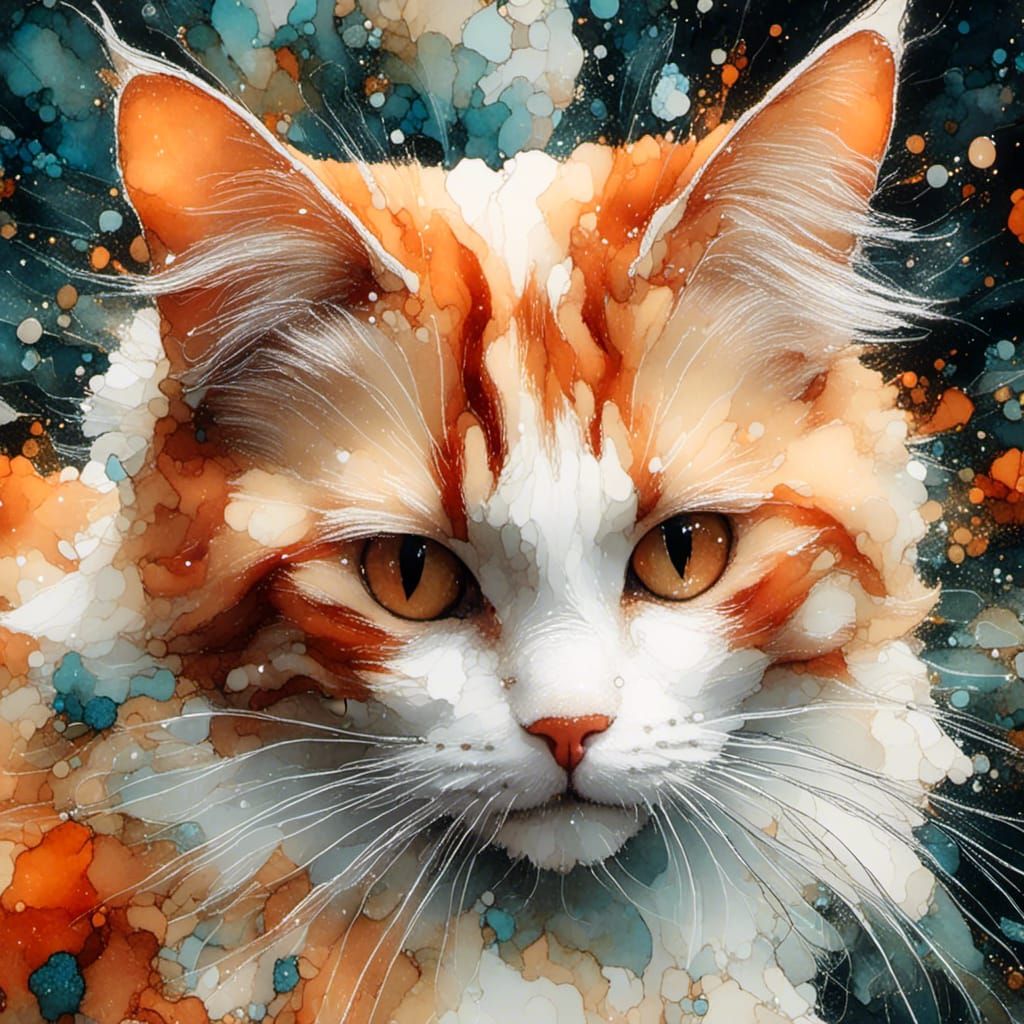 A close up portrait of a beautiful orange and white cat <lor...