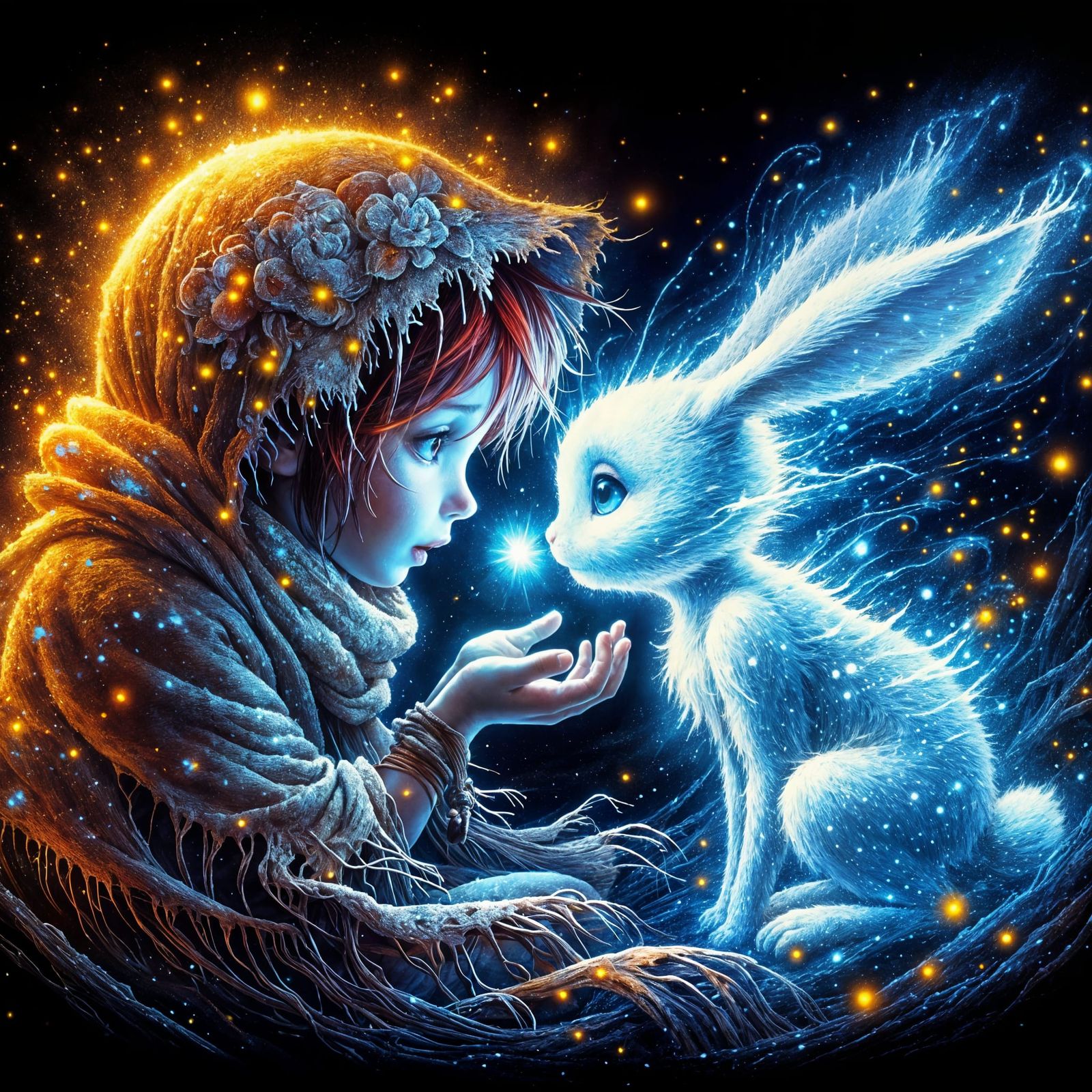 Girl Shares Tender Moment With Glowing Snow Rabbit Entity