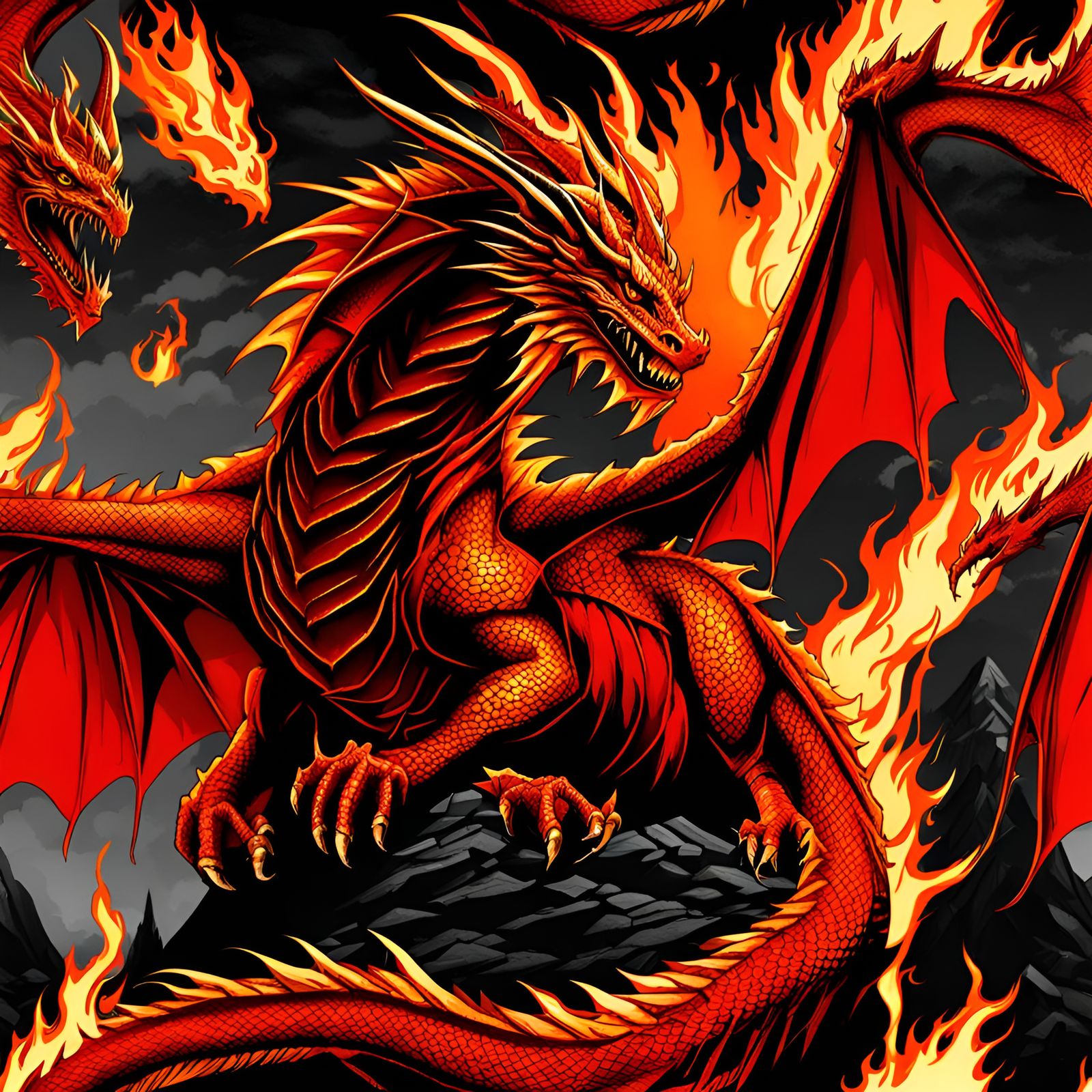 Majestic Fire Dragon in Flight