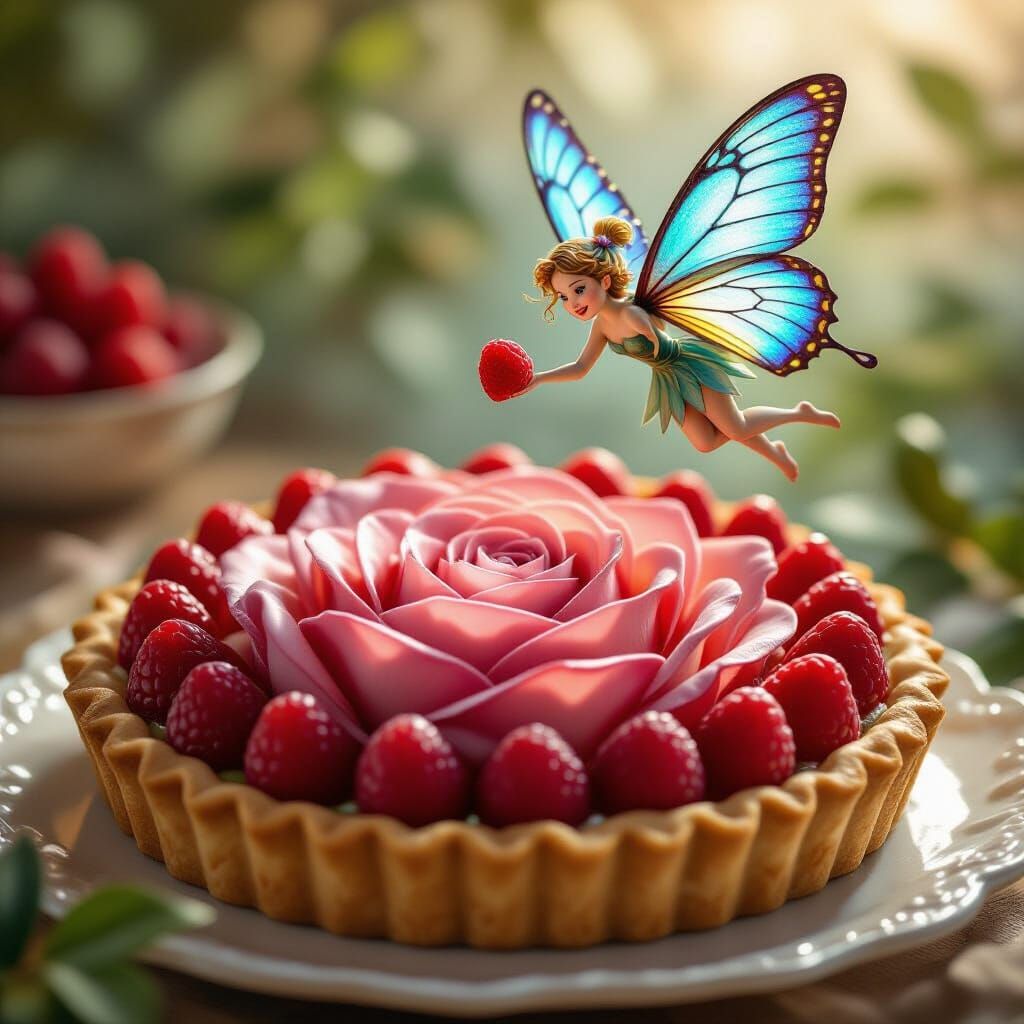 Fruit Tart with Fairy in Photorealistic Style