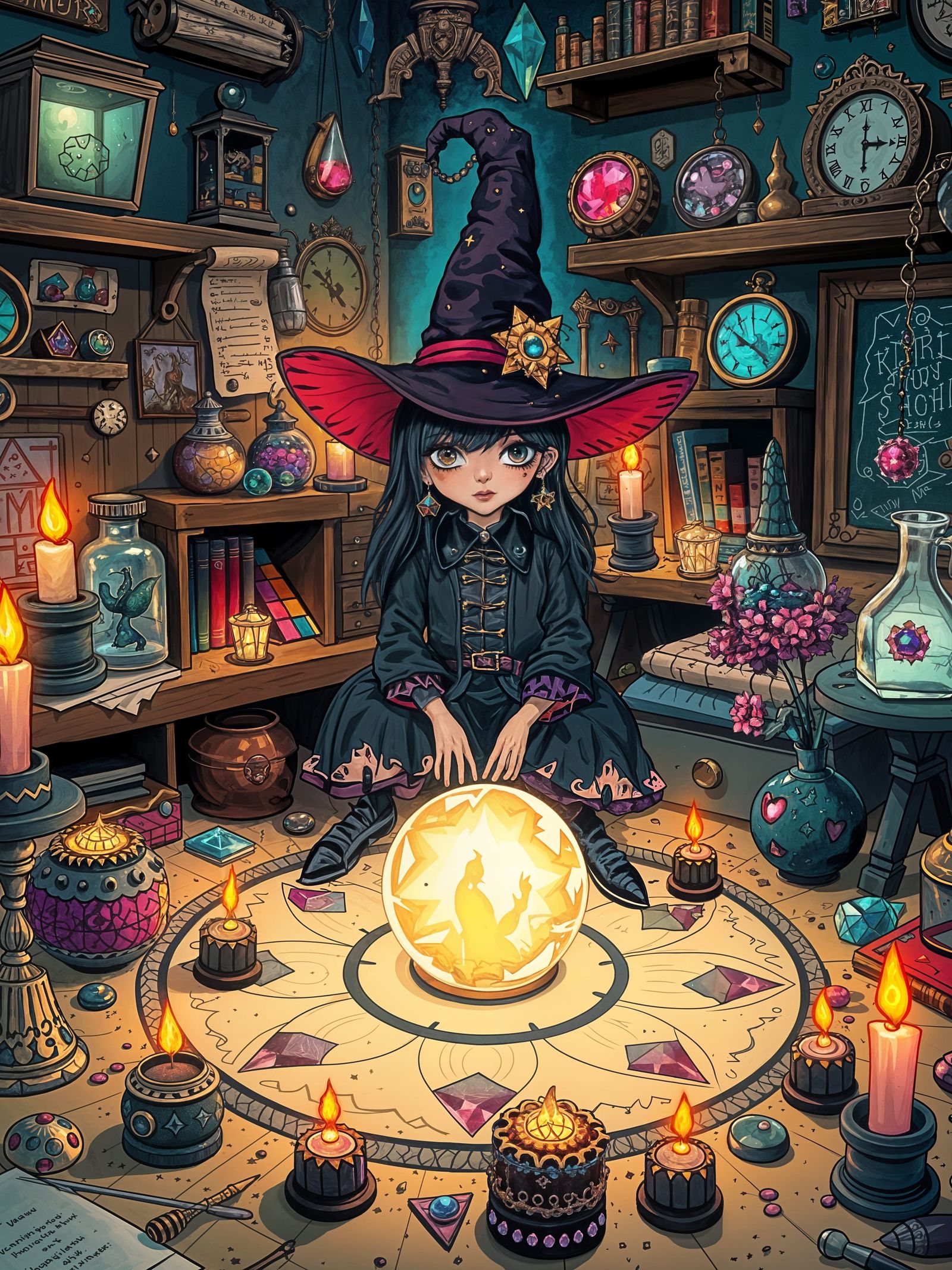 Gothic Whimsy Study in Vibrant, Hyper-Detailed Illustration