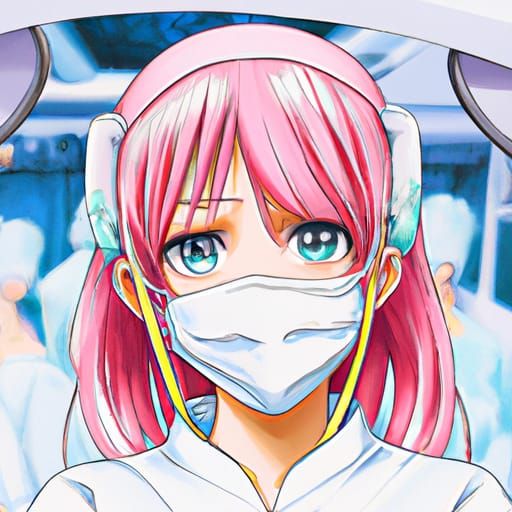 Anime Nurse with Rose Hair, Studio Ghibli Style