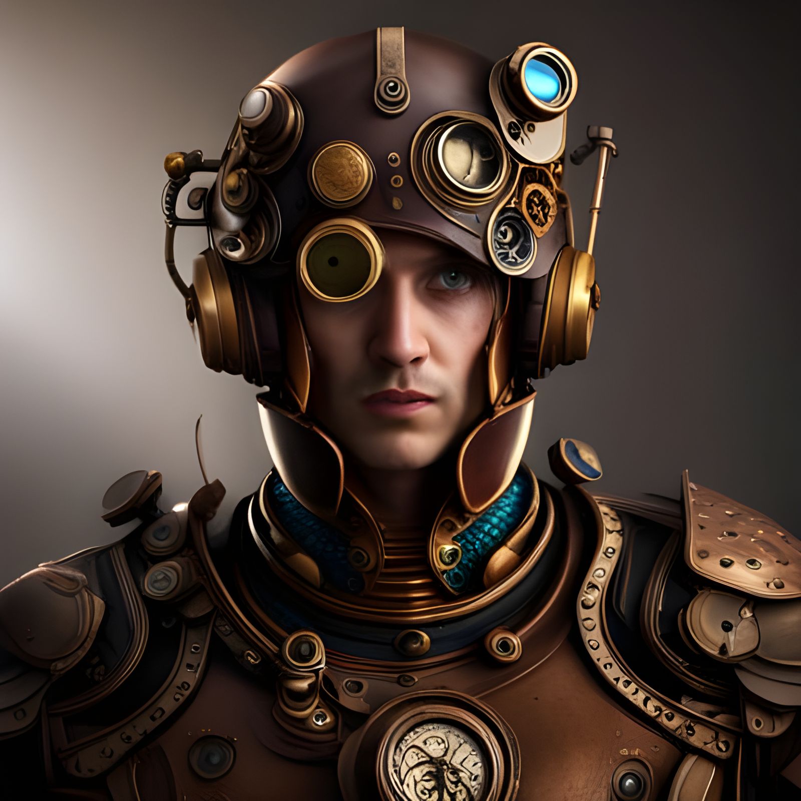 Detailed Steampunk Robot Man in Fantasy Art