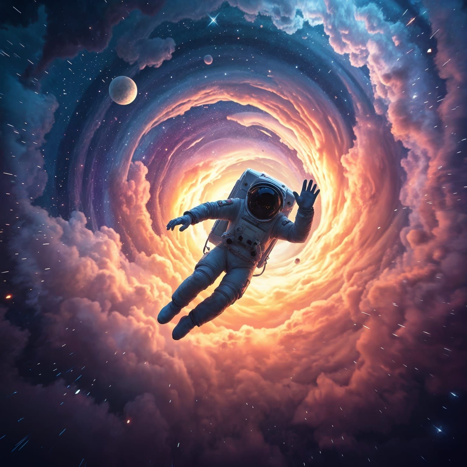 Astronaut Lost in Cosmic Vortex
