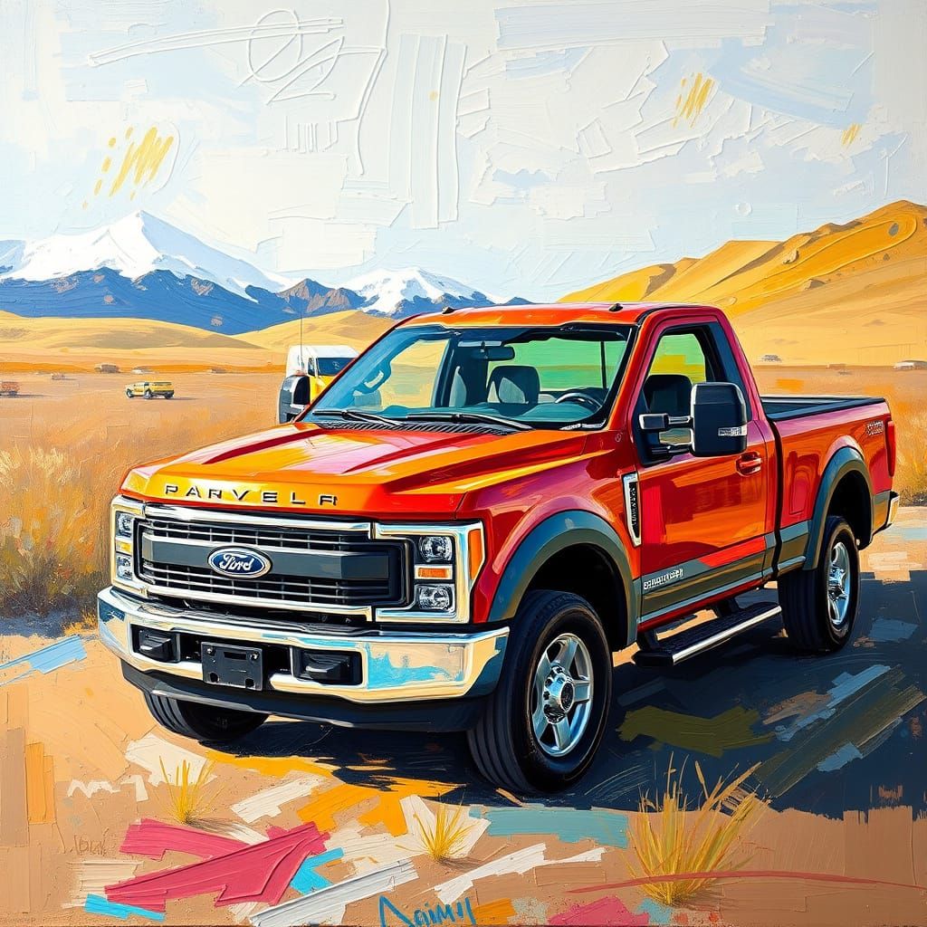 Ford Maverick Lincoln Style Truck Neo-Impressionist Painting