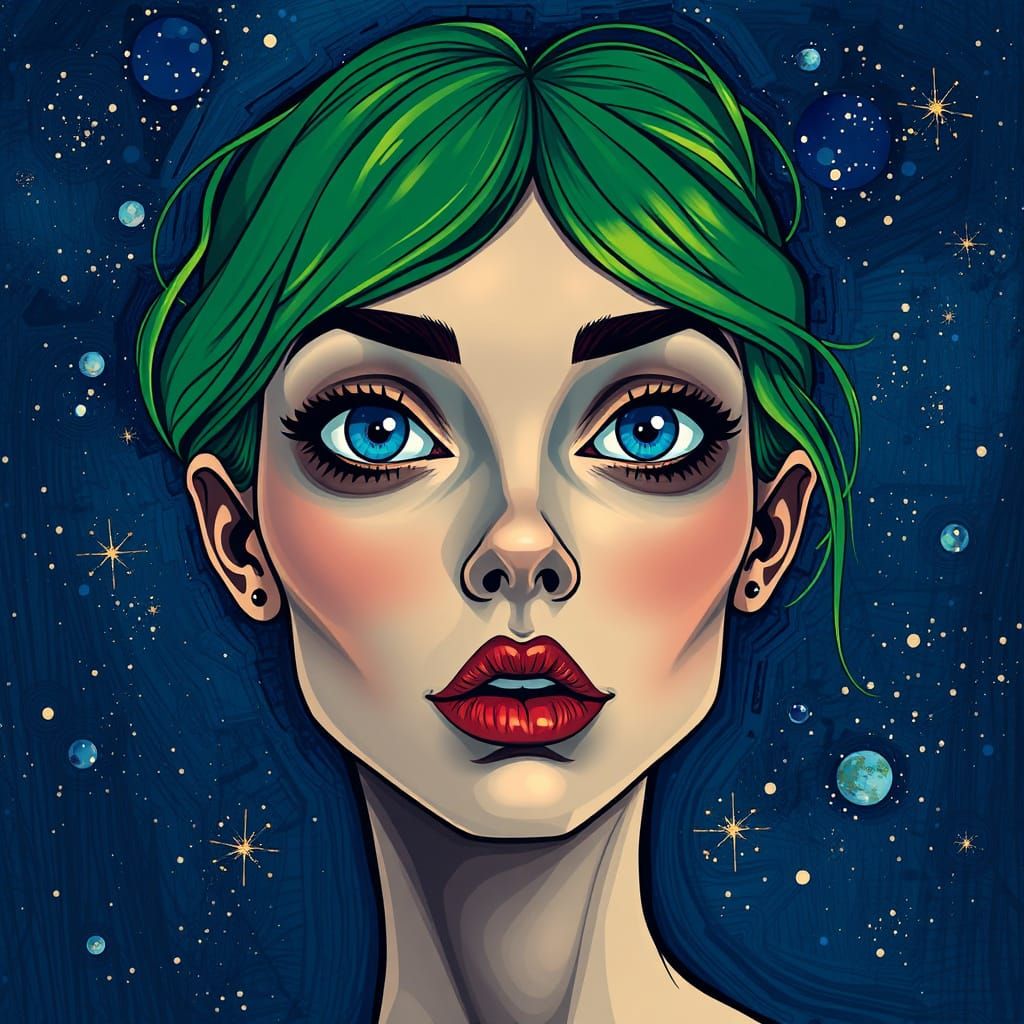 Surreal Woman Portrait in Impressionist Comic Style