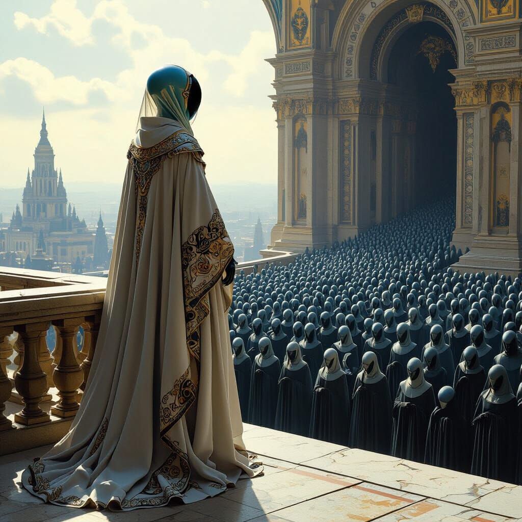 Ethereal Alien Pope Observes Her Followers