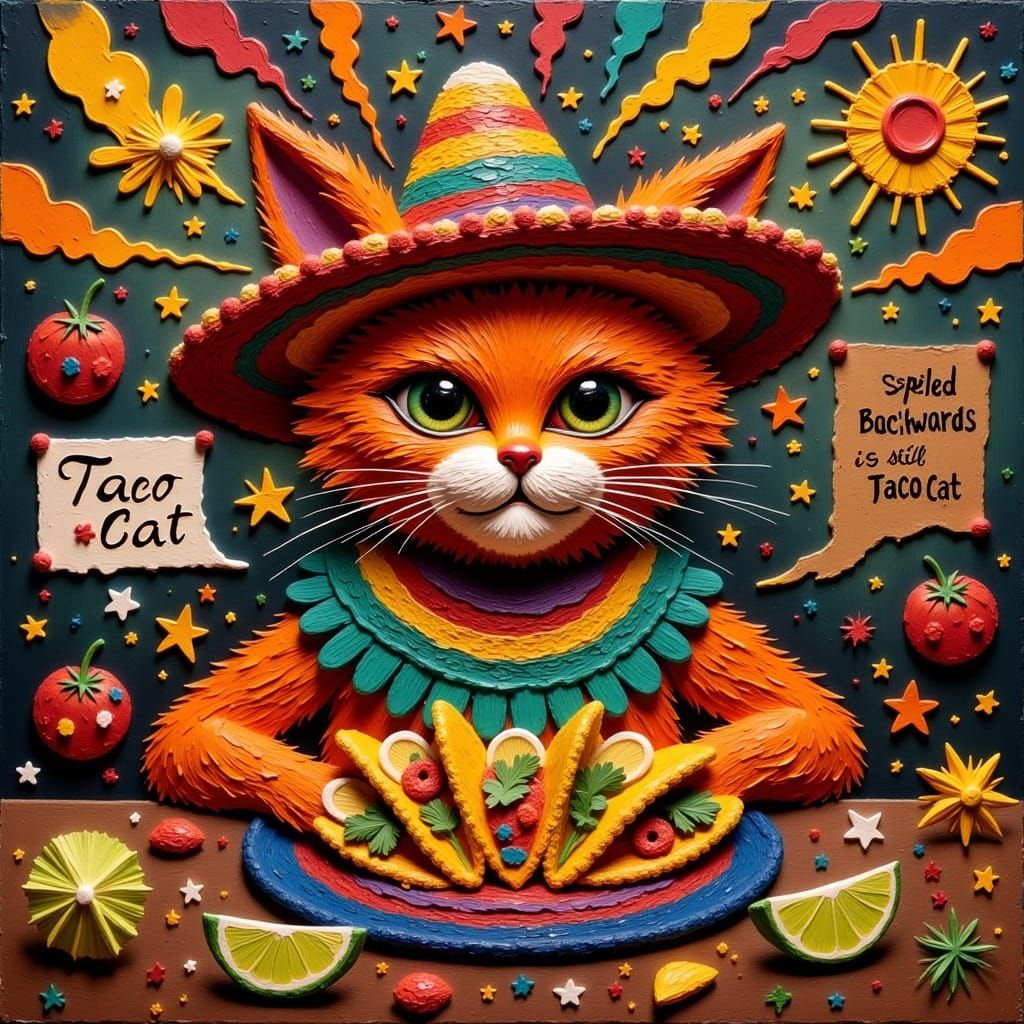 Whimsical Red Tabby Cat in Traditional Mexican Fiesta Attire