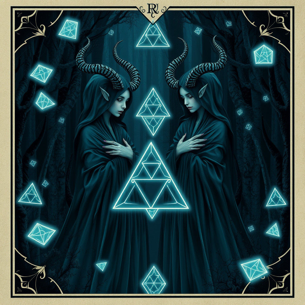 Ethereal Horned Women in Mystical Forest