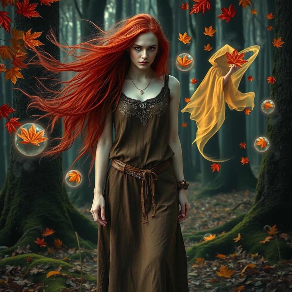 Enchantress Conjures Spirit in Autumnal Forest