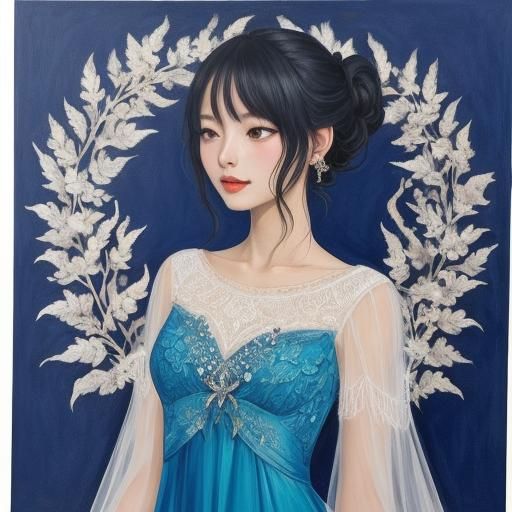 Ballerina in Regal Blue Gown, Anime-Fantasy Style